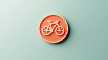 Poster - A minimalist 3D bicycle icon in a circular orange frame on a pastel green background, showcasing simple and modern design aesthetics.
