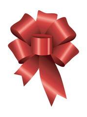 Poster - Shiny red ribbon bow isolated on white background flat vector illustration decorative element festive decor holiday design