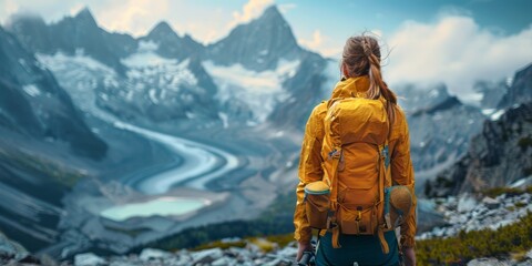 Woman Hiking in the Majestic Mountains