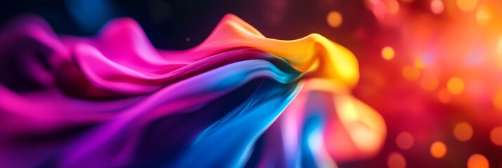 Wall Mural - A captivating abstract background featuring a dynamic swirl of vibrant colors, transitioning seamlessly from pink to blue to yellow. The background is soft and smooth, creating a sense of movement and