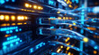 © thien - High tech data center with robust network switches and glowing cables.