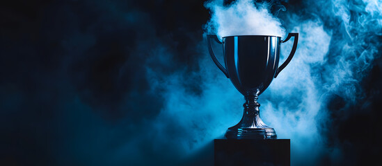 Silver Trophy award competition with smoke in the dark , Blue Tone