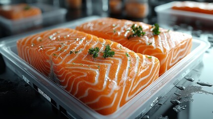 Fresh Salmon Fillets in Packaging Generative AI