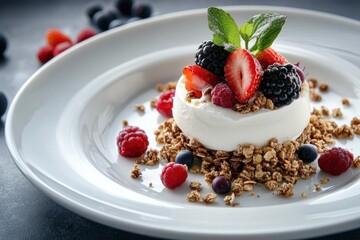 Canvas Print - Delicious Yogurt Parfait with Fresh Berries and Granola