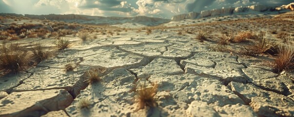 Poster - Drought impact on dry riverbed, 4K hyperrealistic photo