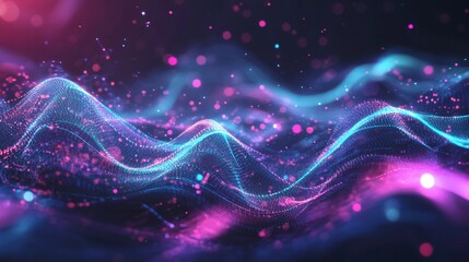 Wall Mural - An abstract illustration of electrical waves with glowing lines and curves, symbolizing data transmission and signal processing in a futuristic style