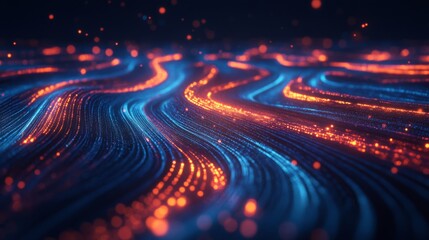 Aufkleber - An abstract illustration of electrical waves with glowing lines and curves, symbolizing data transmission and signal processing in a futuristic style