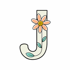  Letter J with flower is line art coloring pages vector illustration 