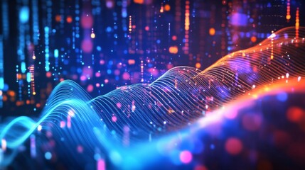 Poster - An animated graphic of electrical waves moving across a screen, with smooth transitions and varying frequencies to represent dynamic signal changes.
