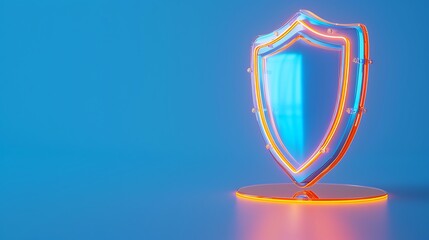 Wall Mural - Futuristic glowing shield icon in blue background symbolizing security and cyber protection. Modern digital safety concept.