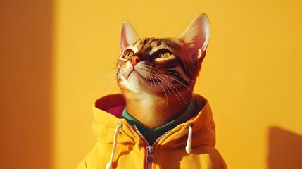Wall Mural - surreal abyssinian cat wearing new wave style outfit in vibrant studio setting