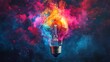 © Tcukimay - A light bulb is surrounded by colorful smoke, creating a vibrant and abstract visual.