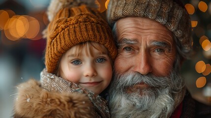 Wall Mural - A man and a little girl are standing together, both wearing hats