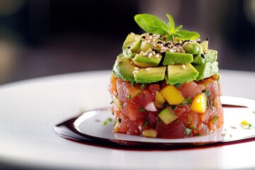 Wall Mural - Gourmet Tuna Tartare with Avocado and Sesame Seeds