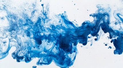 Poster - Blue ink dropping into clear water, creating swirling patterns and abstract shapes