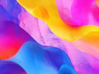 Poster - Vibrant abstract waves in pink, yellow, and blue colors at sunset