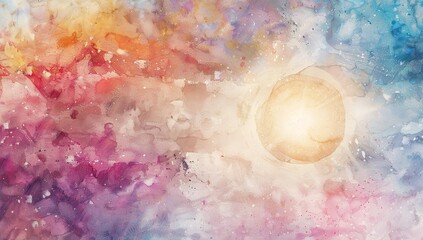 Wall Mural - Abstract Watercolor Sun and Sky with Soft Clouds