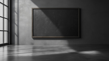 Wall Mural - A black framed picture of a chalkboard is hanging on a wall