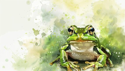 Vibrant Watercolor Frog in Green and Yellow Tones