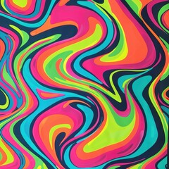 Wall Mural - Psychedelic swirls in a mix of neon colors, creating a bold and eye-catching pattern. 