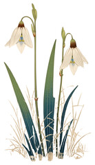 Canvas Print - PNG Japanese wood block print illustration of snowdrop flower plant amaryllidaceae outdoors.