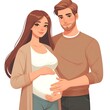 © Bohdana - Pregnant woman with husband flat style illustration, white background, isolated, pastel colors, postcard, mother and father
