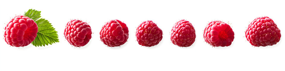 Collection set of fresh raspberries isolated on transparent background