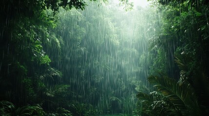 Canvas Print - Lush Rainforest Canopy under Heavy Rainfall