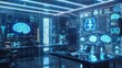 © design master - Modern brain study lab showing neurological data on holographic displays.