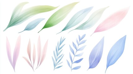 Poster - A collection of colorful leaves with varying shades of blue, green, and pink