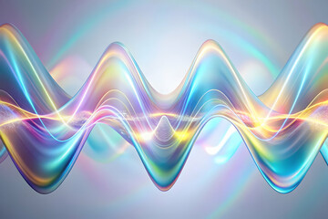 Poster - Luminous Waves of Energy: An abstract and vibrant illustration of flowing, iridescent waves, radiating light and motion. 