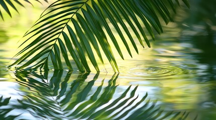 Wall Mural - Palm leaf shadows on rippling water, creating a beautiful abstract background.