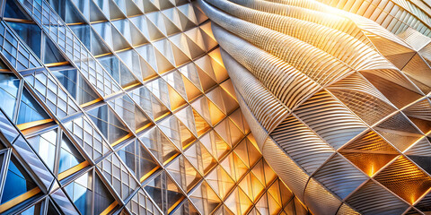 Poster - Golden Geometry: A mesmerizing spectacle of intricate metallic triangles, illuminated by a warm, inviting glow