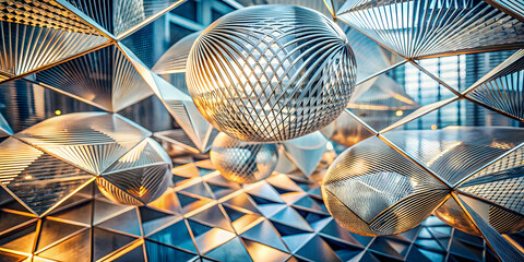 Poster - Golden Geometry: A mesmerizing spectacle of intricate metallic triangles, illuminated by a warm, inviting glow