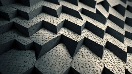 Poster - Abstract Geometric Pattern: A mesmerizing close-up of an abstract geometric pattern composed of repeating triangular shapes. The monochrome color palette and textured surface create a sense of depth a