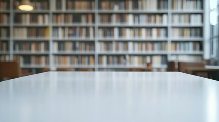 Sticker - Table with Blurred Bookshelf Background