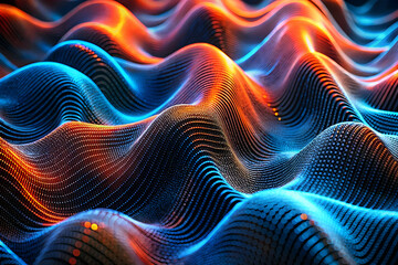 Poster - Digital Inferno: A mesmerizing 3D render of fiery orange and electric blue waves, intertwining in a captivating dance of energy and light. 