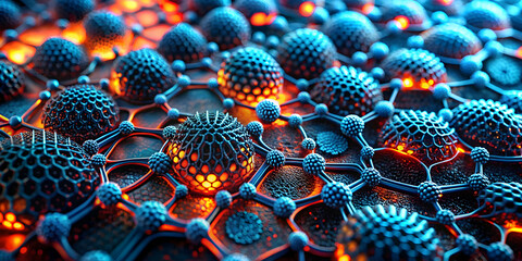Poster - nanotech harmony: a mesmerizing 3d render of intricate, interconnected nanobots, their metallic surf