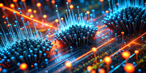 Poster - nanotech revolution: a vibrant 3d render of interconnected nanoparticles, symbolizing the complex wo