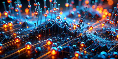 Poster - nanotech revolution: a vibrant 3d render of interconnected nanoparticles, symbolizing the complex wo