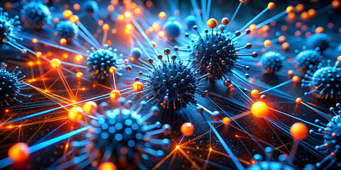 Poster - nanotech revolution: a vibrant 3d render of interconnected nanoparticles, symbolizing the complex wo