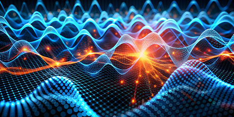 Poster - Quantum Leap: Abstract digital art, glowing orbs illuminate a mesmerizing web of interconnected nodes, representing the boundless potential of the digital world and the interconnectedness of informati
