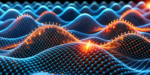 Poster - Quantum Leap: Abstract digital art, glowing orbs illuminate a mesmerizing web of interconnected nodes, representing the boundless potential of the digital world and the interconnectedness of informati