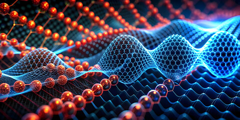 Poster - Quantum Leap: Abstract digital art, glowing orbs illuminate a mesmerizing web of interconnected nodes, representing the boundless potential of the digital world and the interconnectedness of informati