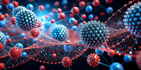 Poster - quantum crossroads: a vibrant symphony of red and blue particles dance and collide in a dynamic netw