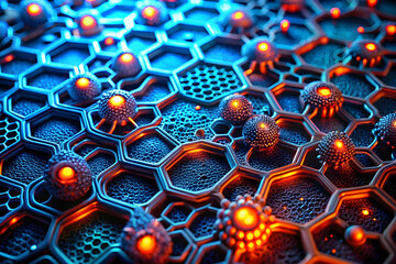 Poster - Quantum Network Flow: A mesmerizing 3D render of interconnected nodes pulsing with energy, symbolizing the flow of data and the power of modern technology. 