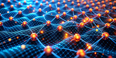Poster - Quantum Network Flow: A mesmerizing 3D render of interconnected nodes pulsing with energy, symbolizing the flow of data and the power of modern technology. 