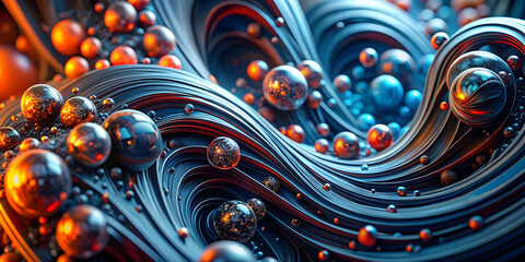 Poster - Cosmic Symphony: A mesmerizing fractal art piece depicting a vibrant tapestry of metallic orbs intertwined with glowing tendrils, evoking a sense of cosmic energy and intricate interconnectedness. 