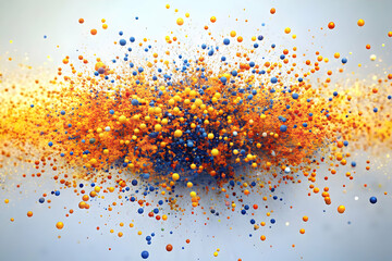 Poster - Abstract Sphere Burst: A vibrant explosion of colorful spheres against a soft blue backdrop. A captivating and abstract visual that evokes a sense of energy, movement, and dynamism.  