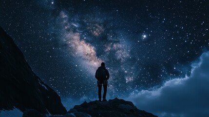 Wall Mural - Stargazer Marveling at the Milky Way Galaxy in the Night Sky